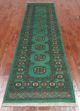 Green Bokhara Hand-Knotted Wool Runner Rug - 2' 7" X 9' 8"