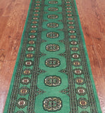 Green Bokhara Hand-Knotted Wool Runner Rug - 2' 7" X 9' 8"