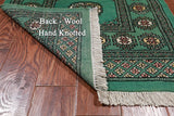 Green Bokhara Hand-Knotted Wool Runner Rug - 2' 7" X 9' 8"