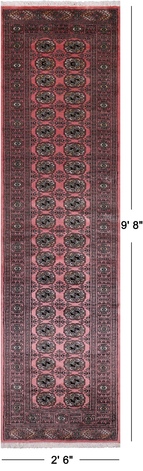 Pink Bokhara Hand Knotted Wool Runner Rug - 2' 6" X 9' 8"