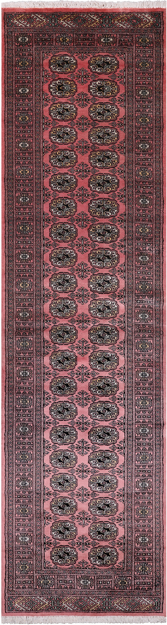 Pink Bokhara Hand Knotted Wool Runner Rug - 2' 6" X 9' 8"