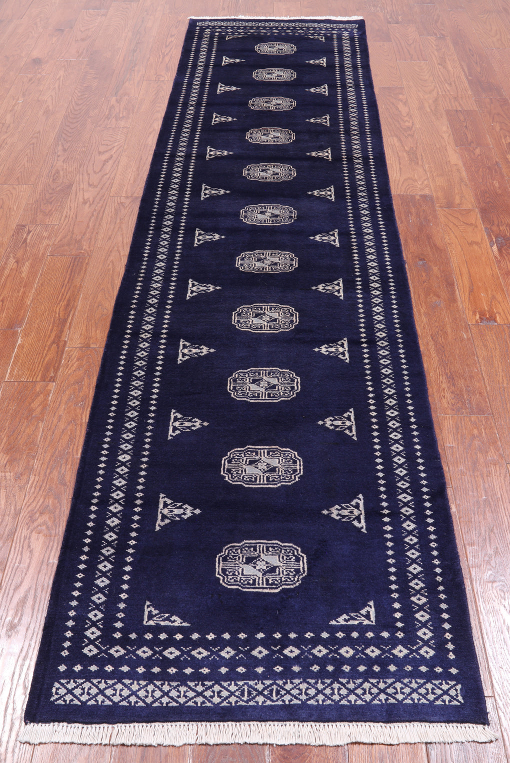 Navy Blue Bokhara Hand Knotted Wool Runner Rug - 2' 6" X 10' 0"