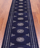 Navy Blue Bokhara Hand Knotted Wool Runner Rug - 2' 6" X 10' 0"