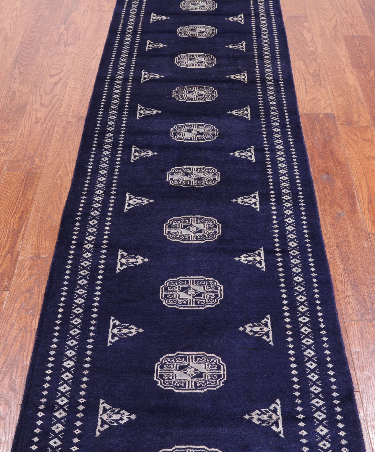 Navy Blue Bokhara Hand Knotted Wool Runner Rug - 2' 6" X 10' 0"