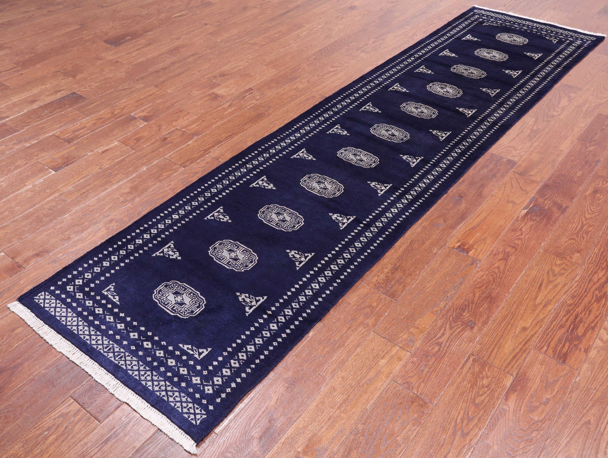 Navy Blue Bokhara Hand Knotted Wool Runner Rug - 2' 6" X 10' 0"
