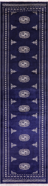 Navy Blue Bokhara Hand Knotted Wool Runner Rug - 2' 6" X 10' 0"