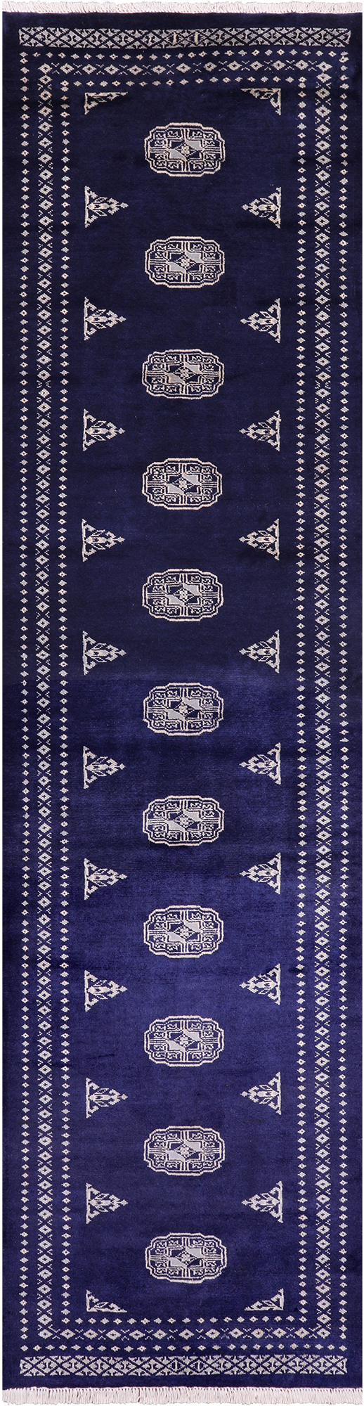 Navy Blue Bokhara Hand Knotted Wool Runner Rug - 2' 6" X 10' 0"
