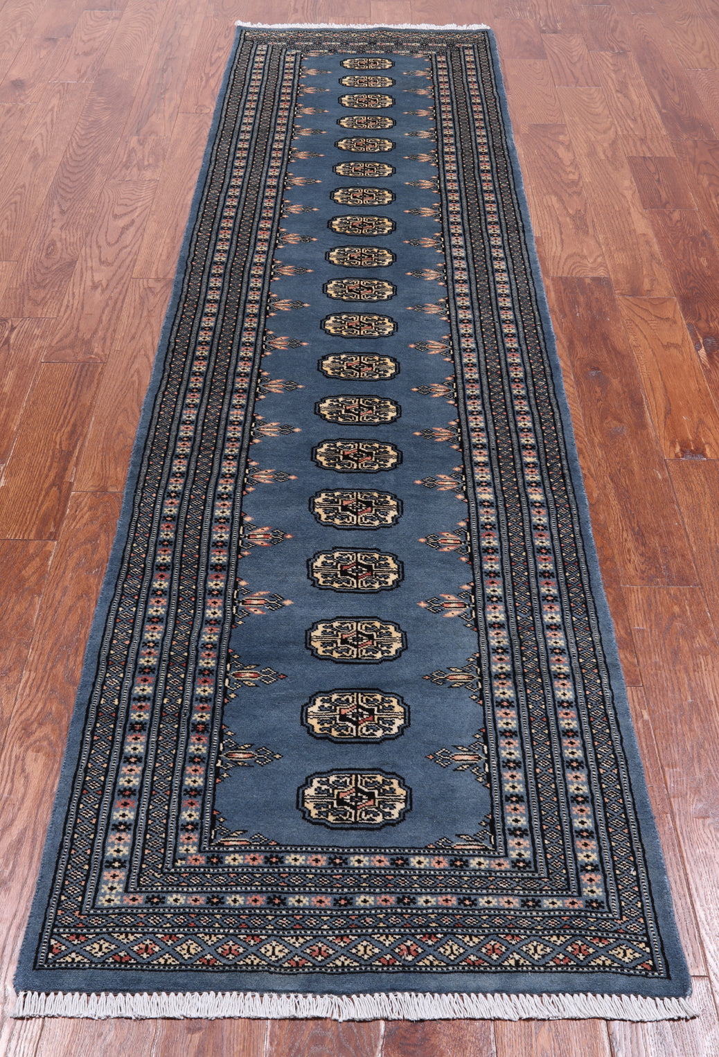 Blue Bokhara Hand Knotted Wool Runner Rug - 2' 6" X 9' 10"