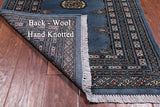 Blue Bokhara Hand Knotted Wool Runner Rug - 2' 6" X 9' 10"