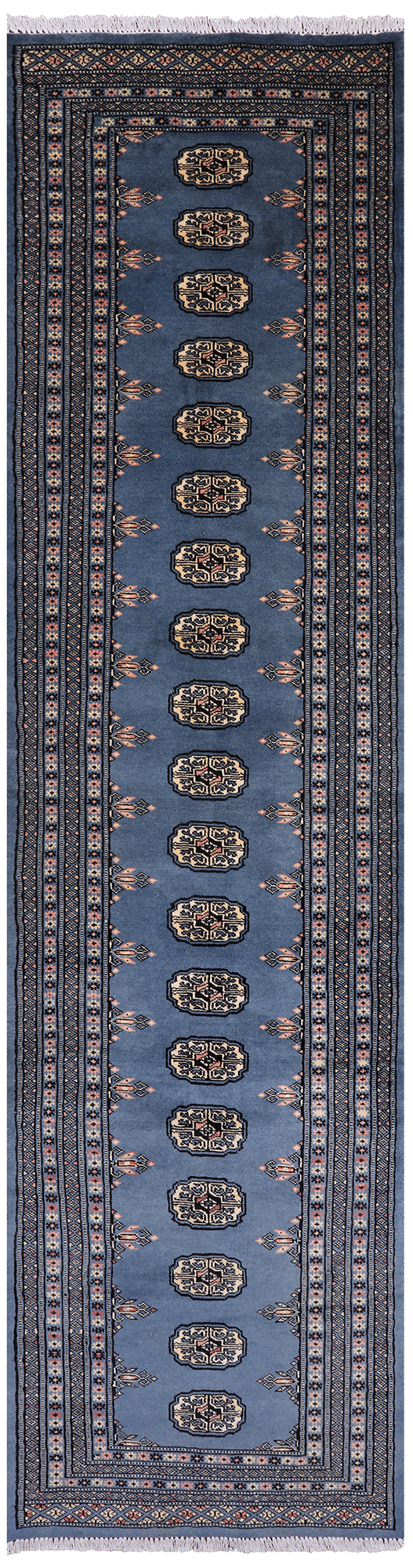Blue Bokhara Hand Knotted Wool Runner Rug - 2' 6" X 9' 10"