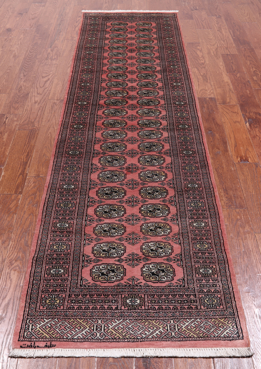 Pink Signed Bokhara Handmade Wool Runner Rug - 2' 8" X 9' 6"