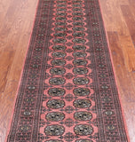 Pink Signed Bokhara Handmade Wool Runner Rug - 2' 8" X 9' 6"