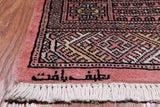 Pink Signed Bokhara Handmade Wool Runner Rug - 2' 8" X 9' 6"