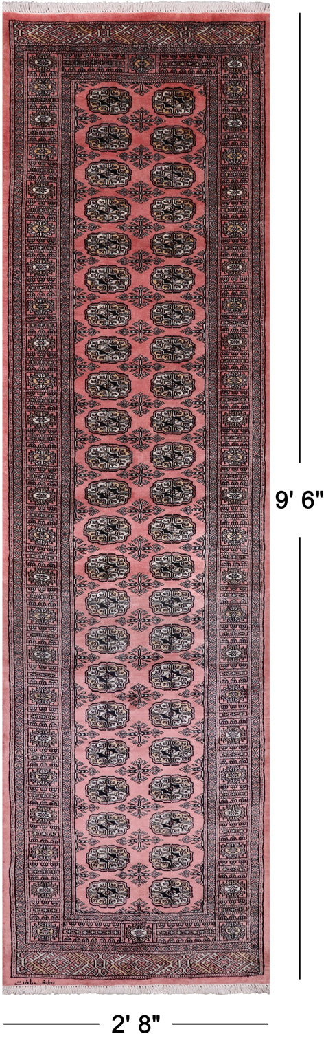Pink Signed Bokhara Handmade Wool Runner Rug - 2' 8" X 9' 6"