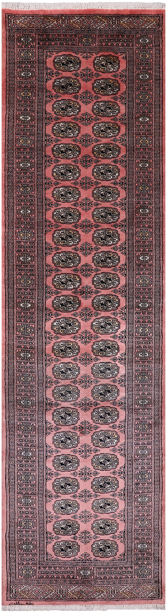 Pink Signed Bokhara Handmade Wool Runner Rug - 2' 8" X 9' 6"