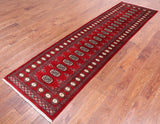 Red Bokhara Handmade Wool Runner Rug - 2' 7" X 9' 6"