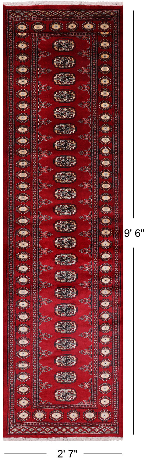 Red Bokhara Handmade Wool Runner Rug - 2' 7" X 9' 6"