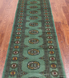 Green Bokhara Handmade Wool Runner Rug - 2' 6" X 9' 9"
