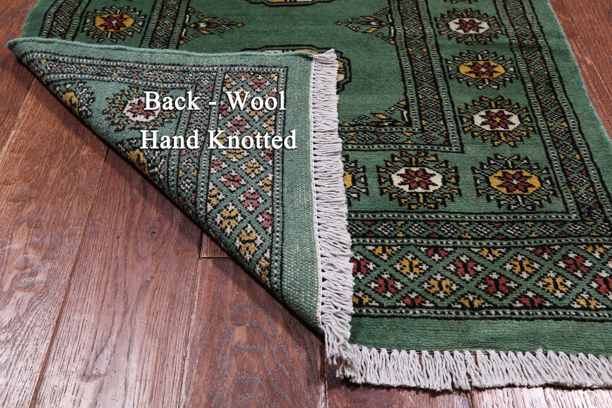 Green Bokhara Handmade Wool Runner Rug - 2' 6" X 9' 9"