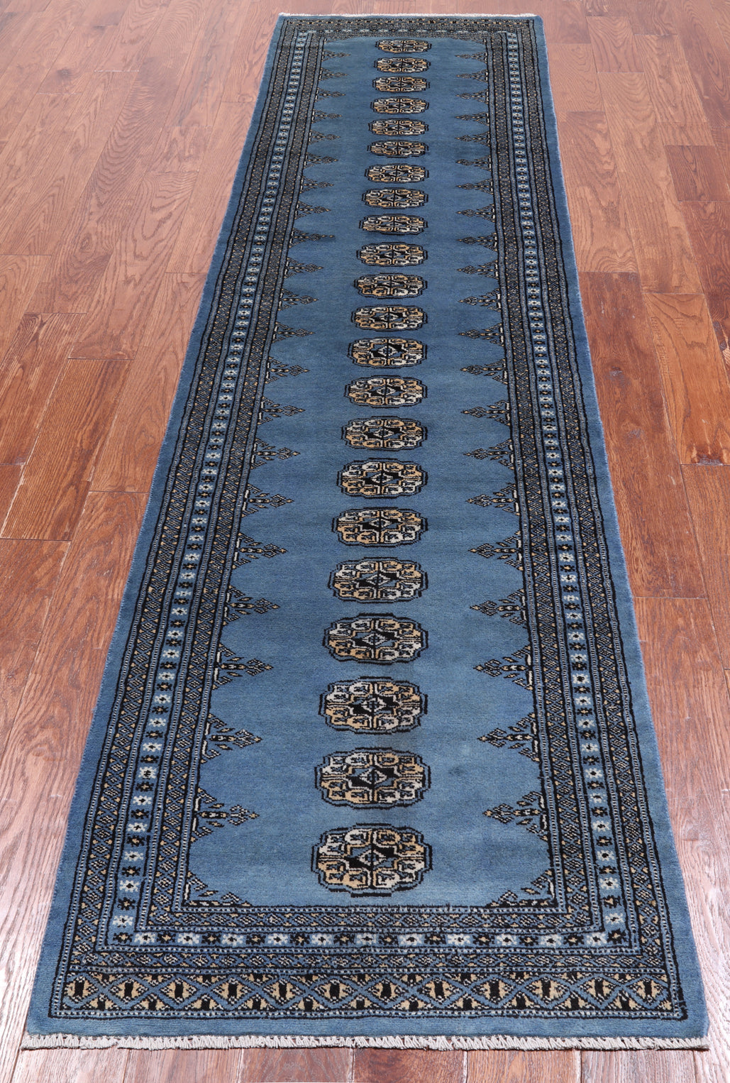 Blue Bokhara Hand Knotted Wool Runner Rug - 2' 7" X 9' 11"