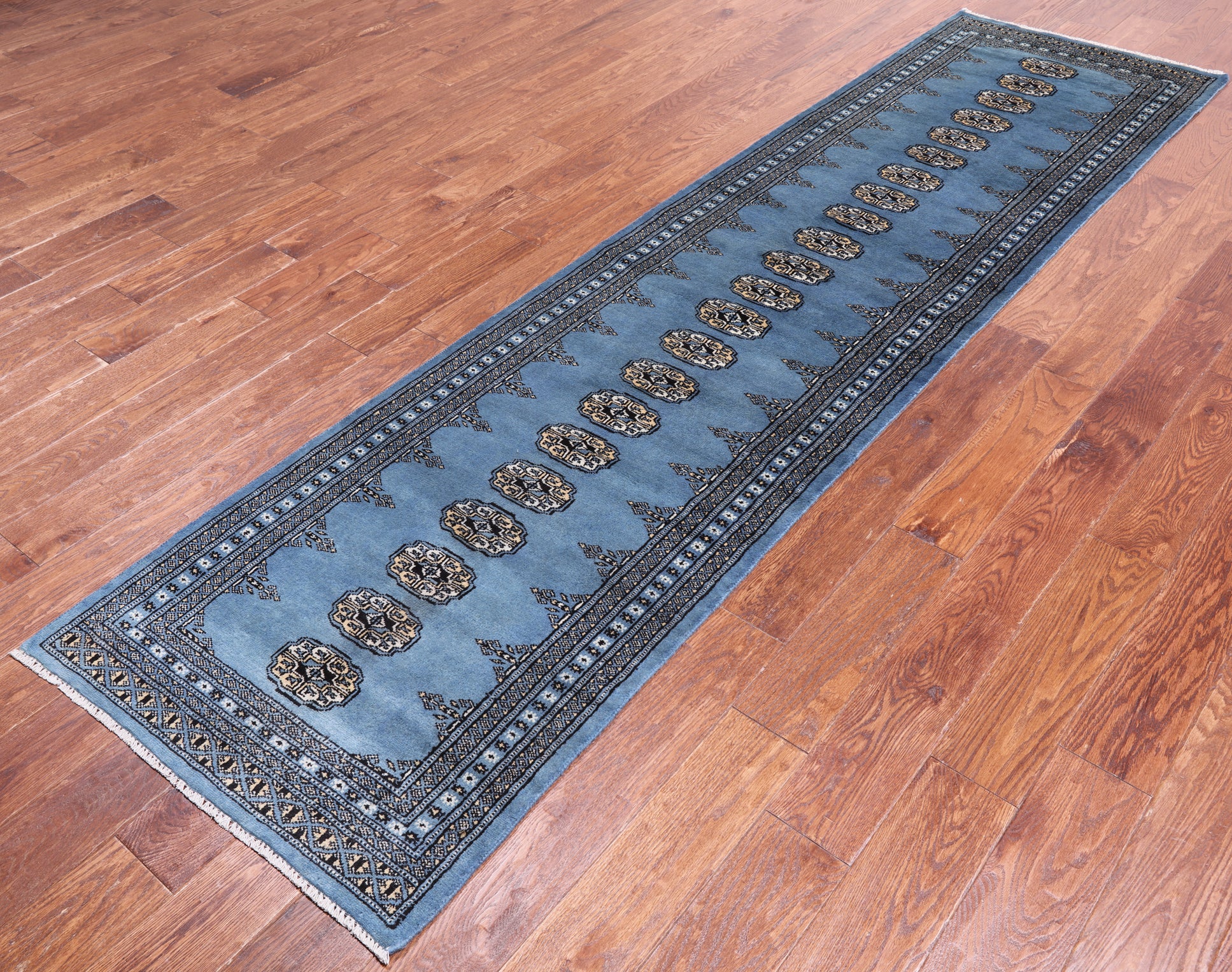 Blue Bokhara Hand Knotted Wool Runner Rug - 2' 7" X 9' 11"
