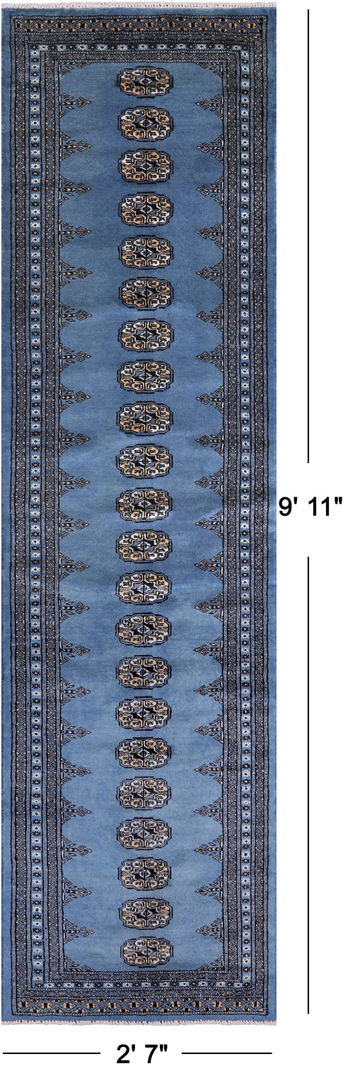 Blue Bokhara Hand Knotted Wool Runner Rug - 2' 7" X 9' 11"