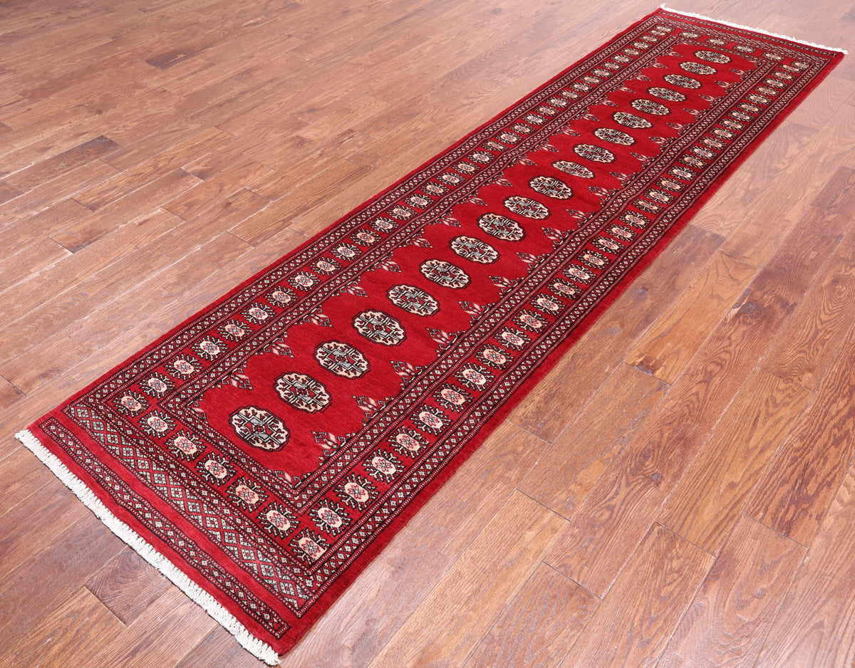 Red Bokhara Handmade Wool Runner Rug - 2' 7" X 9' 11"
