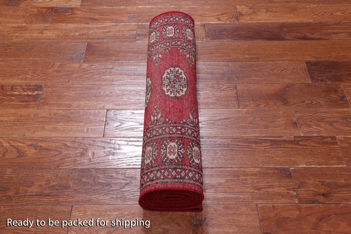 Red Bokhara Handmade Wool Runner Rug - 2' 7" X 9' 11"