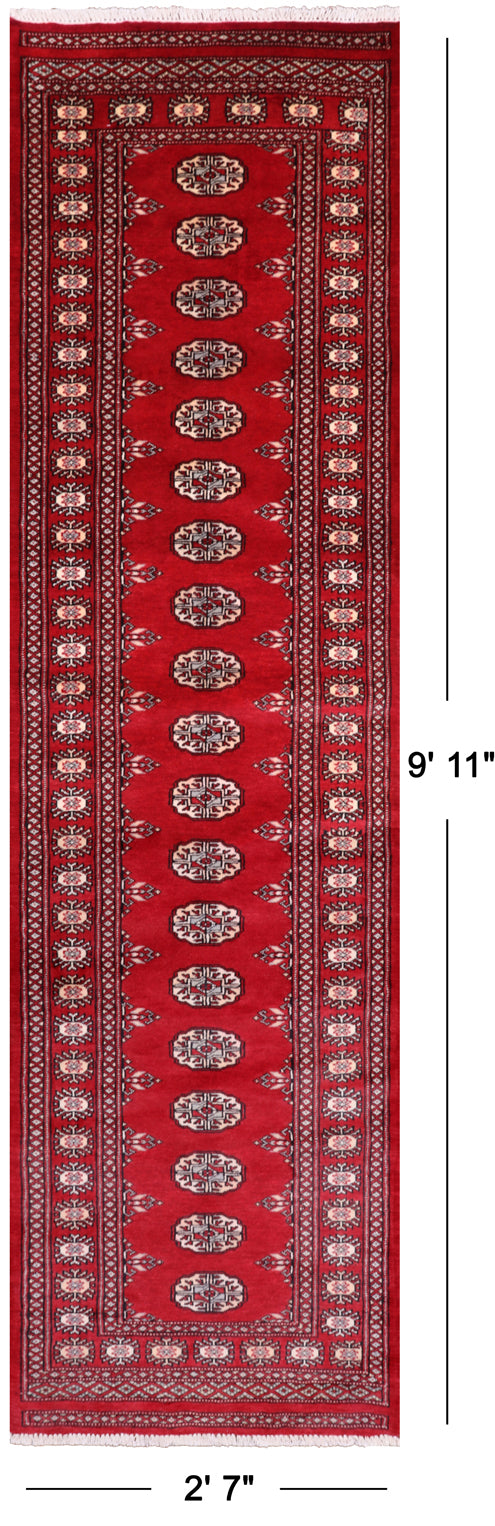 Red Bokhara Handmade Wool Runner Rug - 2' 7" X 9' 11"