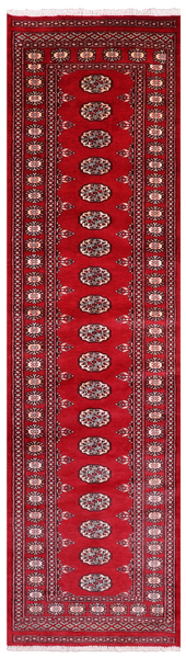 Red Bokhara Handmade Wool Runner Rug - 2' 7" X 9' 11"
