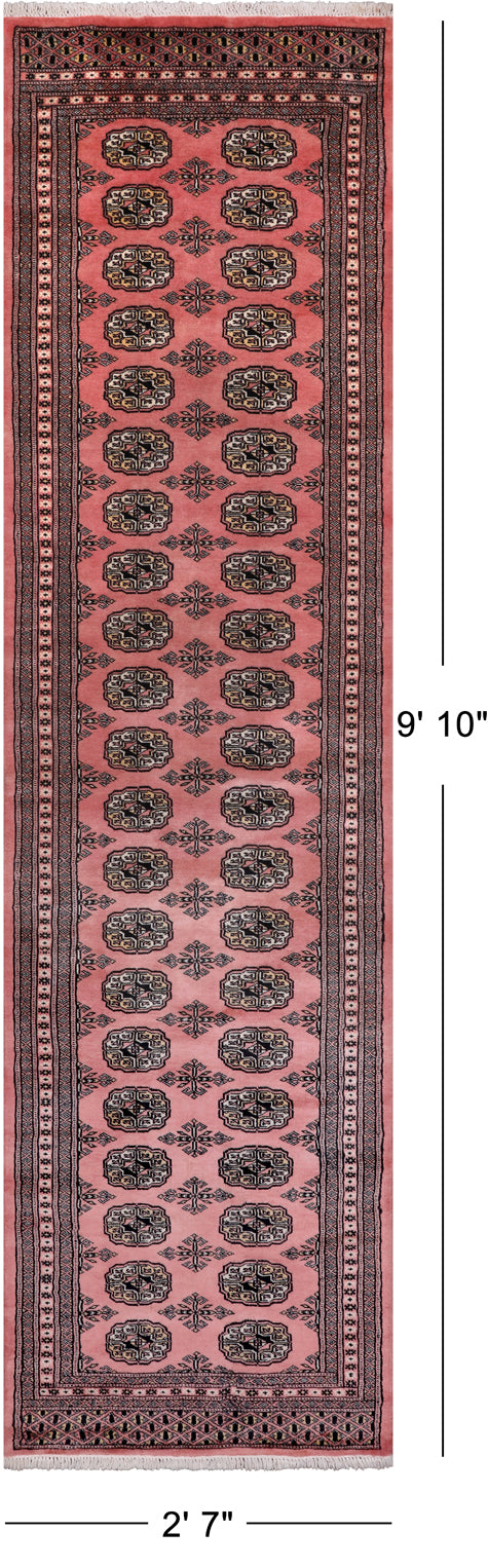 Pink Bokhara Hand Knotted Wool Runner Rug - 2' 7" X 9' 10"