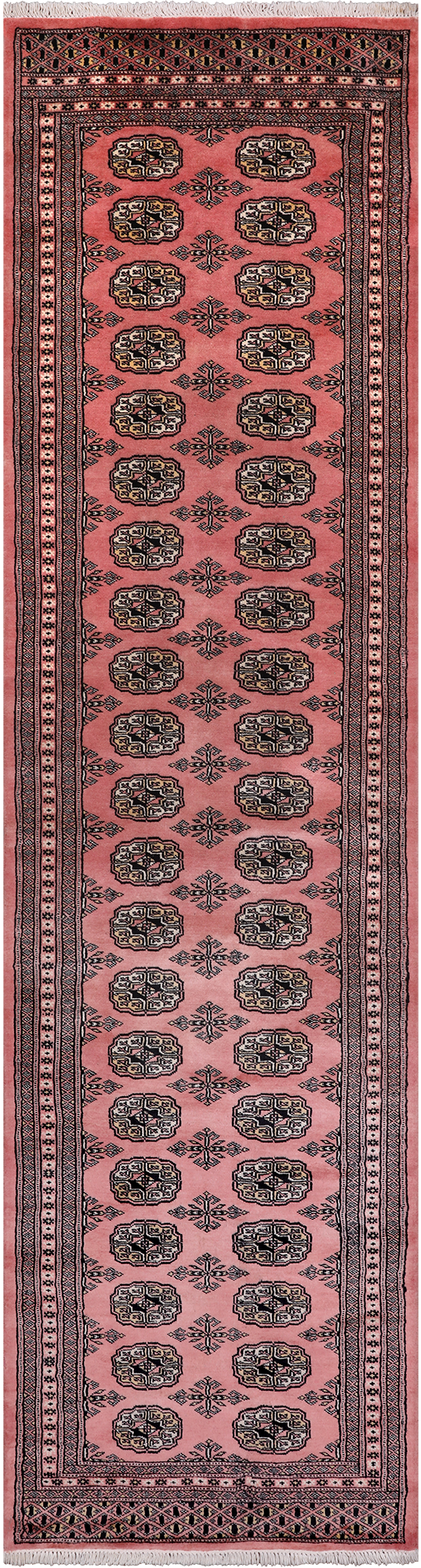 Pink Bokhara Hand Knotted Wool Runner Rug - 2' 7" X 9' 10"
