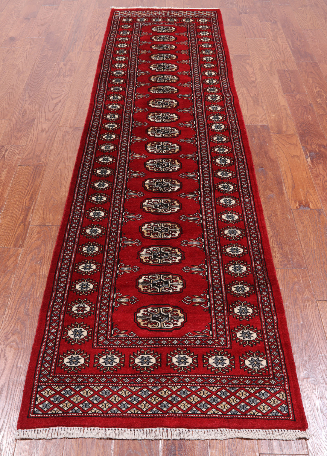 Red Bokhara Hand-Knotted Wool Runner Rug - 2' 6" X 9' 9"