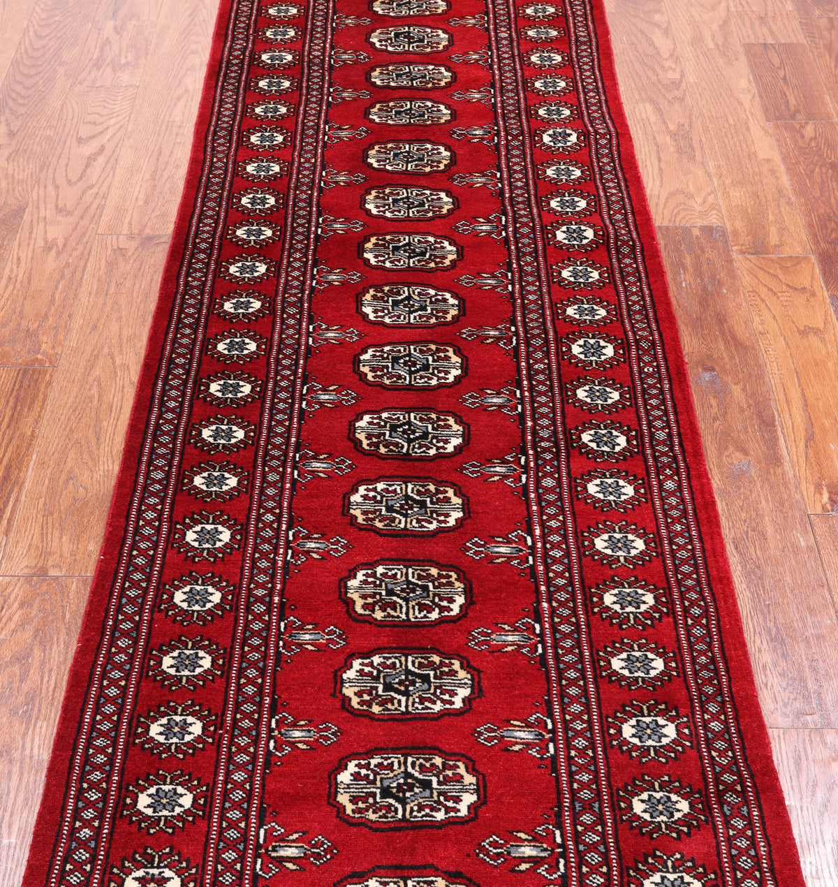 Red Bokhara Hand-Knotted Wool Runner Rug - 2' 6" X 9' 9"