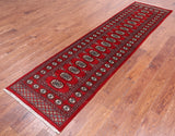 Red Bokhara Hand-Knotted Wool Runner Rug - 2' 6" X 9' 9"