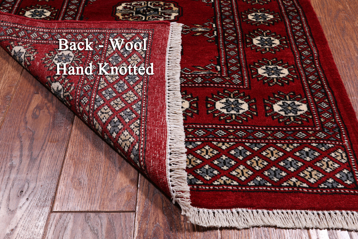Red Bokhara Hand-Knotted Wool Runner Rug - 2' 6" X 9' 9"