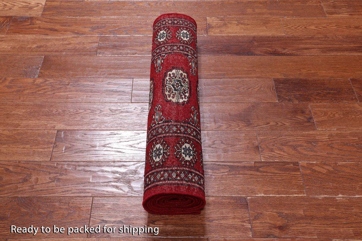 Red Bokhara Hand-Knotted Wool Runner Rug - 2' 6" X 9' 9"