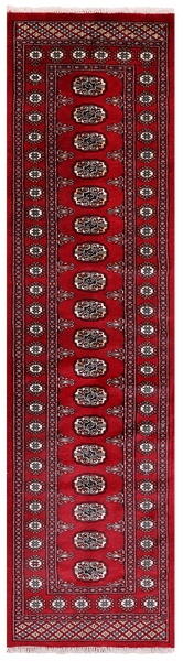 Red Bokhara Hand-Knotted Wool Runner Rug - 2' 6" X 9' 9"