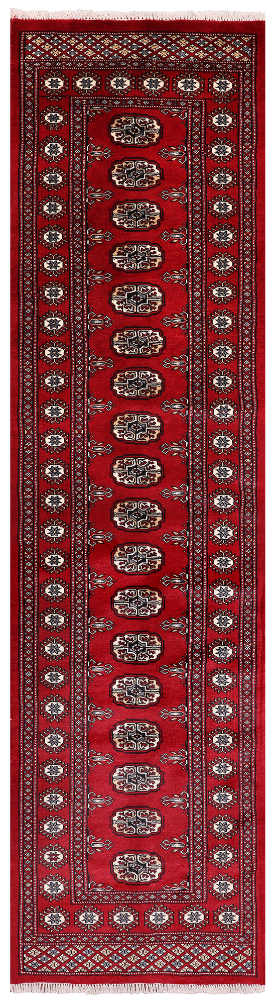 Red Bokhara Hand-Knotted Wool Runner Rug - 2' 6" X 9' 9"