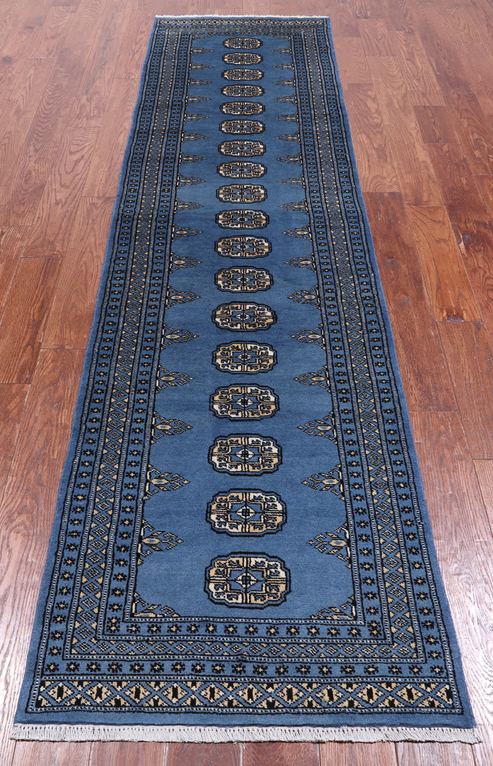 Blue Bokhara Hand Knotted Wool Runner Rug - 2' 6" X 10' 0"