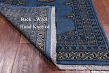 Blue Bokhara Hand Knotted Wool Runner Rug - 2' 6" X 10' 0"