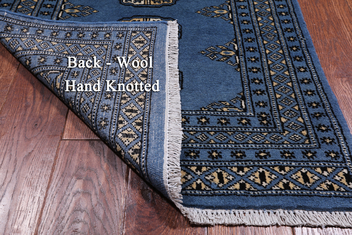 Blue Bokhara Hand Knotted Wool Runner Rug - 2' 6" X 10' 0"