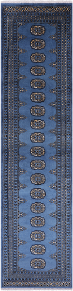 Blue Bokhara Hand Knotted Wool Runner Rug - 2' 6" X 10' 0"