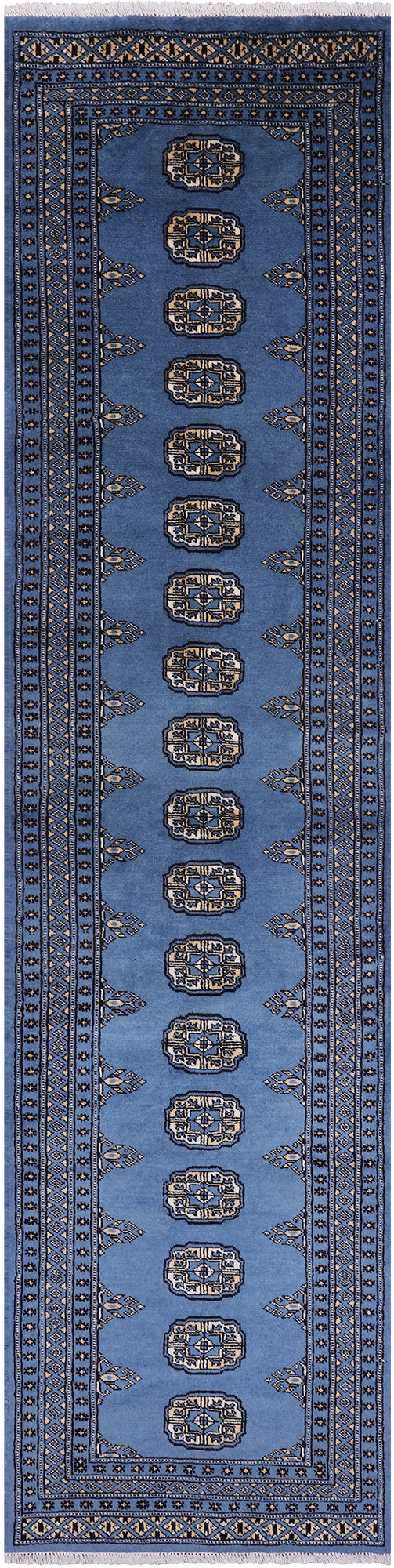 Blue Bokhara Hand Knotted Wool Runner Rug - 2' 6" X 10' 0"