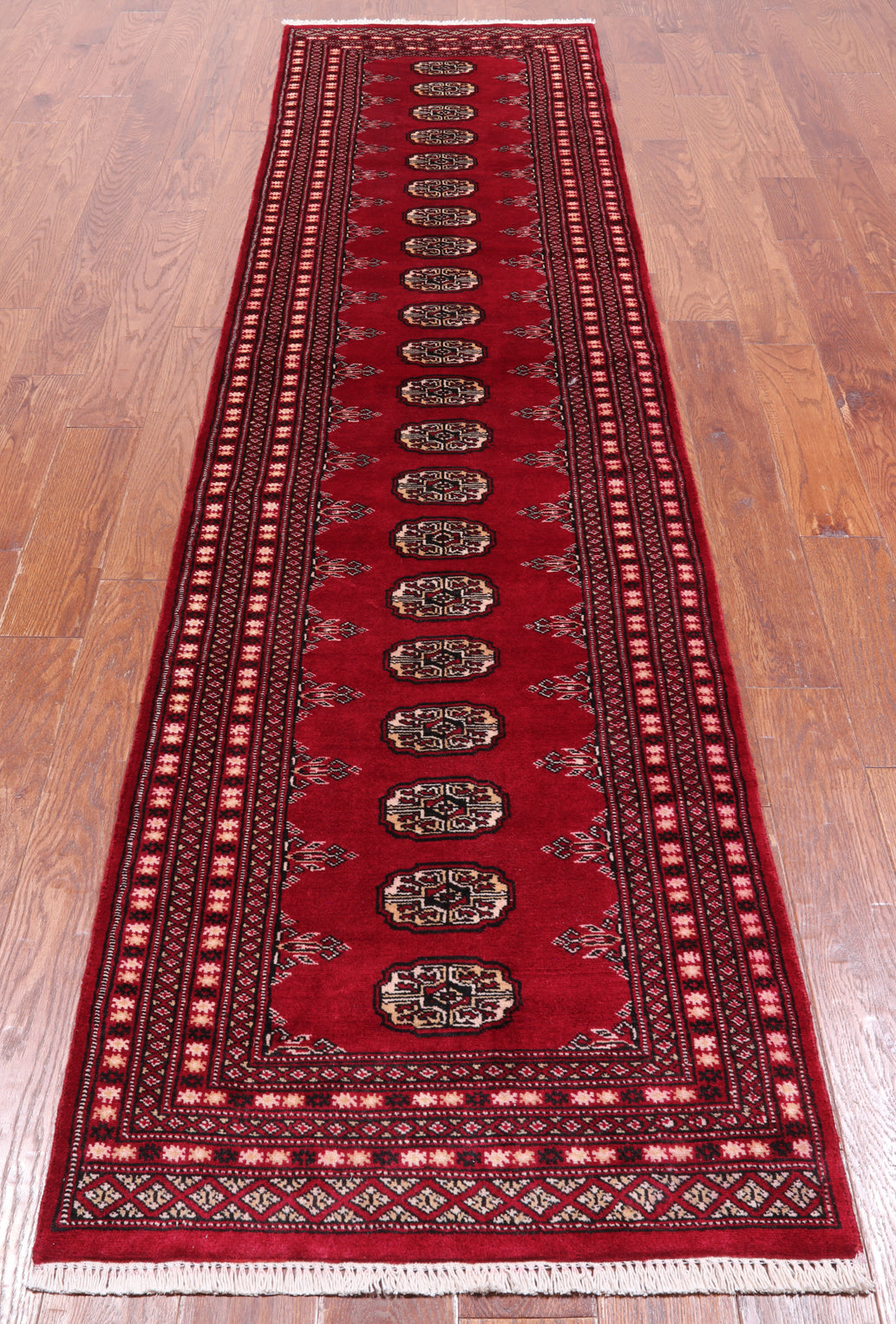 Red Bokhara Hand Knotted Wool Runner Rug - 2' 7" X 10' 3"
