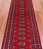 Red Bokhara Hand Knotted Wool Runner Rug - 2' 7" X 10' 3"