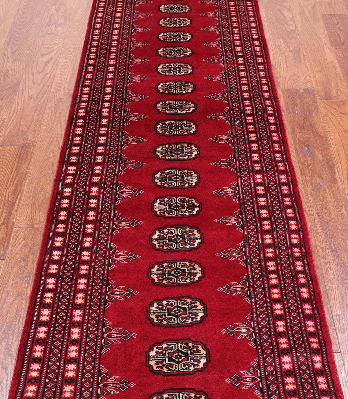 Red Bokhara Hand Knotted Wool Runner Rug - 2' 7" X 10' 3"