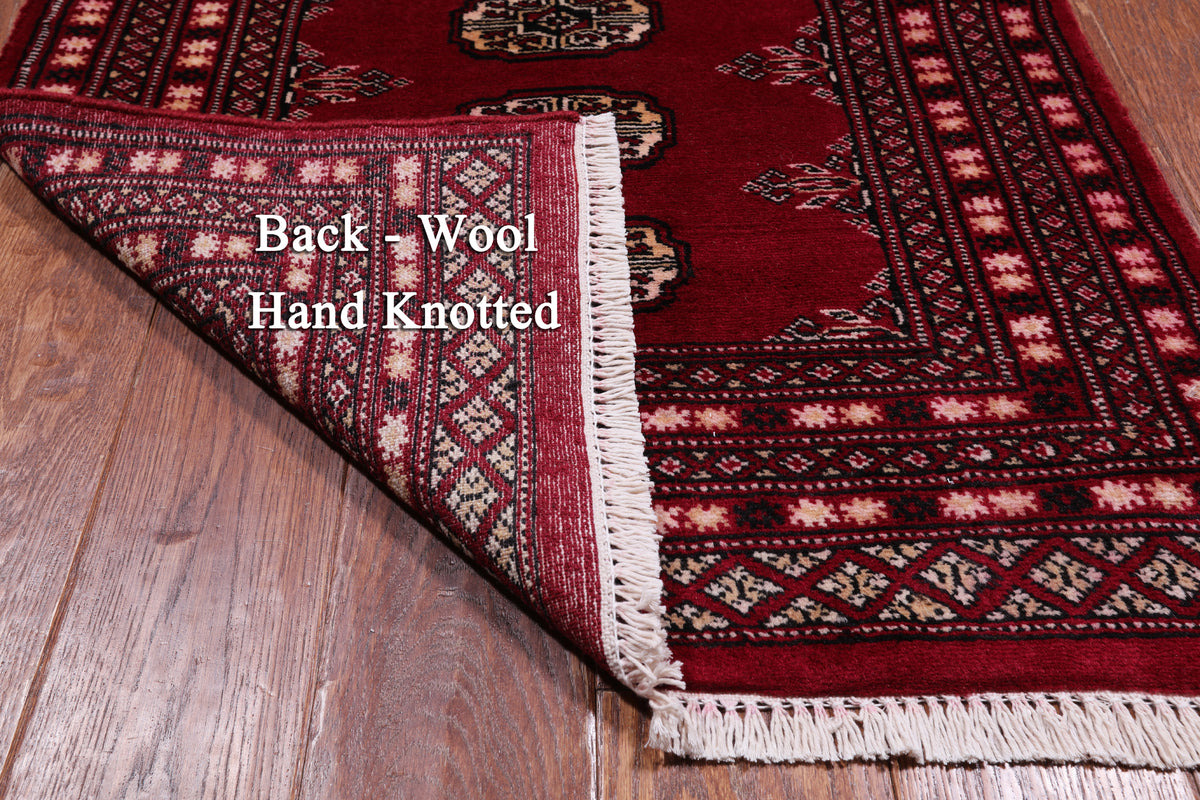 Red Bokhara Hand Knotted Wool Runner Rug - 2' 7" X 10' 3"