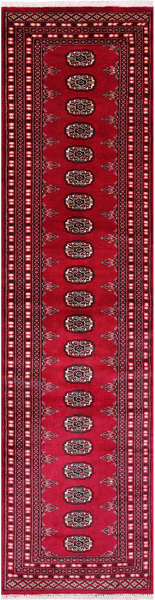 Red Bokhara Hand Knotted Wool Runner Rug - 2' 7" X 10' 3"