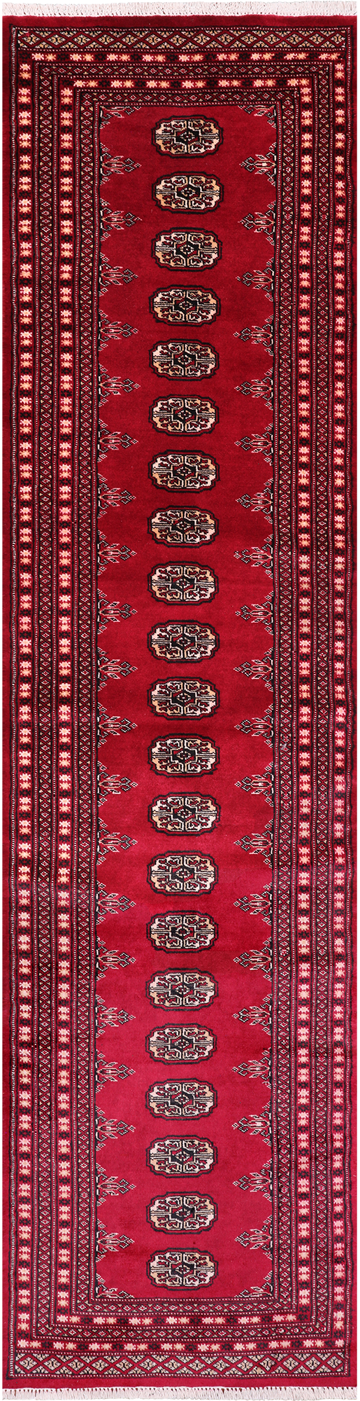 Red Bokhara Hand Knotted Wool Runner Rug - 2' 7" X 10' 3"